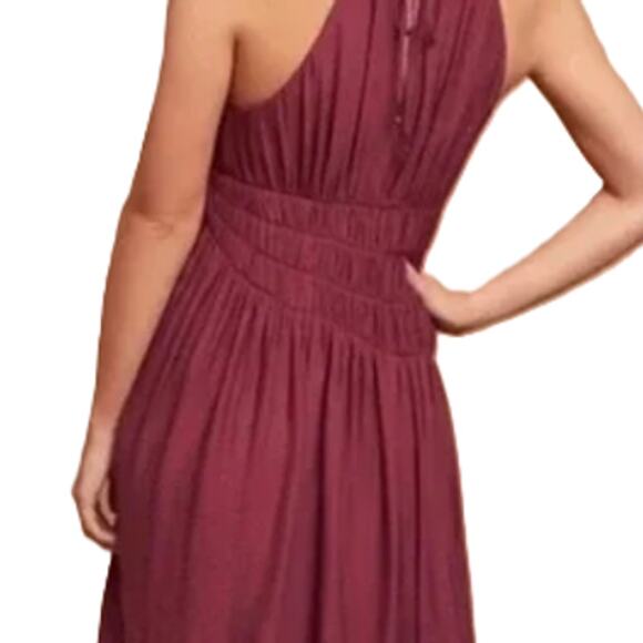 Anthropologie Moulinette Soeurs Burgundy Halter Smocked Midi Dress Size 12 - Picture 2 of 10